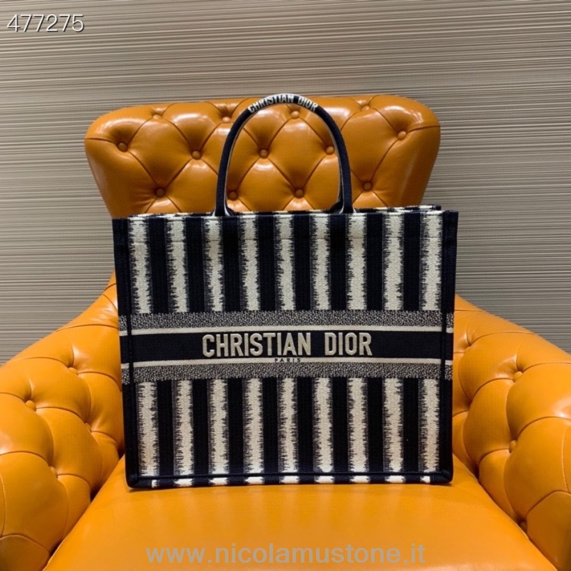 Original Qualität Christian Dior Dioriviera Book Tote Bag 42cm Bestickter Canvas Frühjahr/Sommer 2021 Kollektion Marineblau/weiß