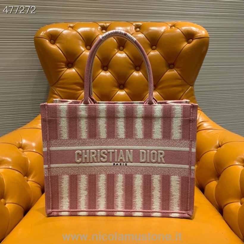 Original Qualität Christian Dior Dioriviera Book Tragetasche 38cm Bestickter Canvas Frühling/Sommer 2021 Kollektion Pink/Weiß