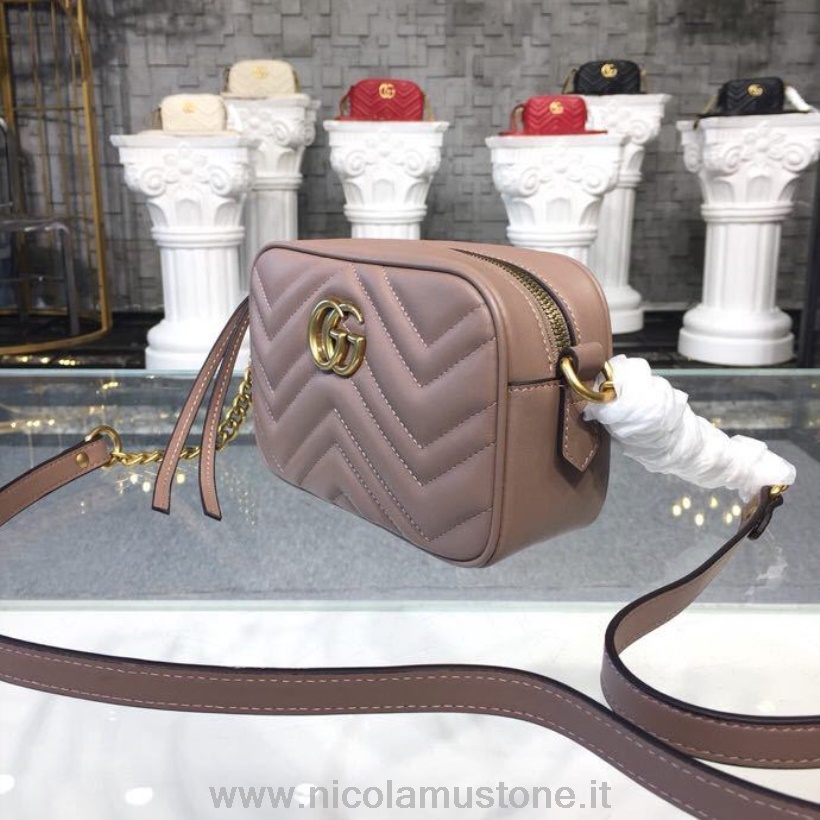 Original Qualität Gucci Marmont Mini Kameratasche Umhängetasche 18cm 448065 Matelasse Chevron Leder Frühjahr/Sommer 2018 Kollektion Taupe