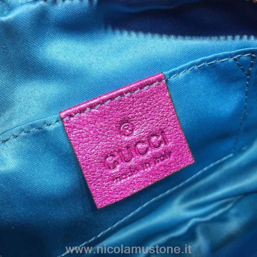 Original Qualität Gucci GG Marmont Matelasse Gürteltasche 18cm Kalbsleder 476434 Kollektion Frühjahr/Sommer 2019 Pink/Rot Metallic