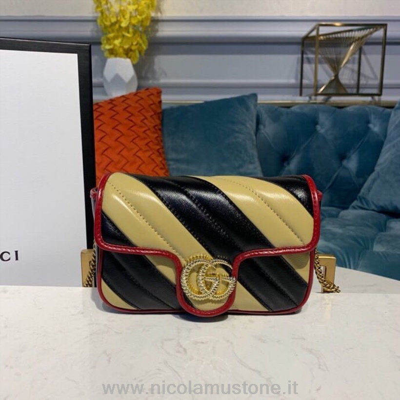 Original Qualität Gucci Marmont Diagonal Matelasse Umhängetasche 18 Cm 443497 Kalbsleder Pre-Fall/Winter 2019 Kollektion Beige/Schwarz/Cerise Besatz