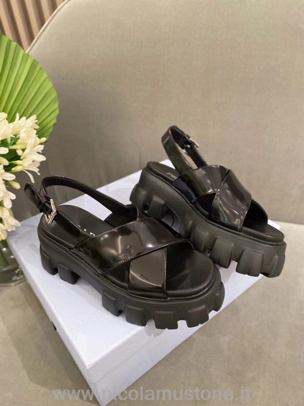 Original quality Prada Open Toe Platform Sandals Calfskin Leather Spring/Summer 2021 Collection Black