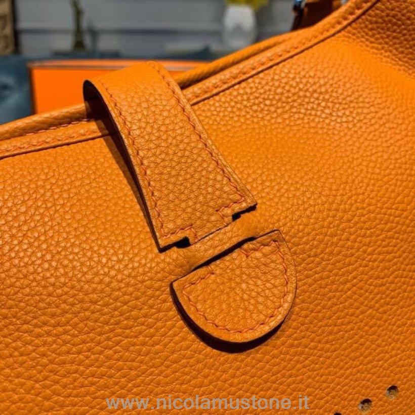 Hermes Evelyne Iii Gm Tasche In Originalqualität 30 Cm Taurillon Clemence Handgenähte Palladium-hardware Orange