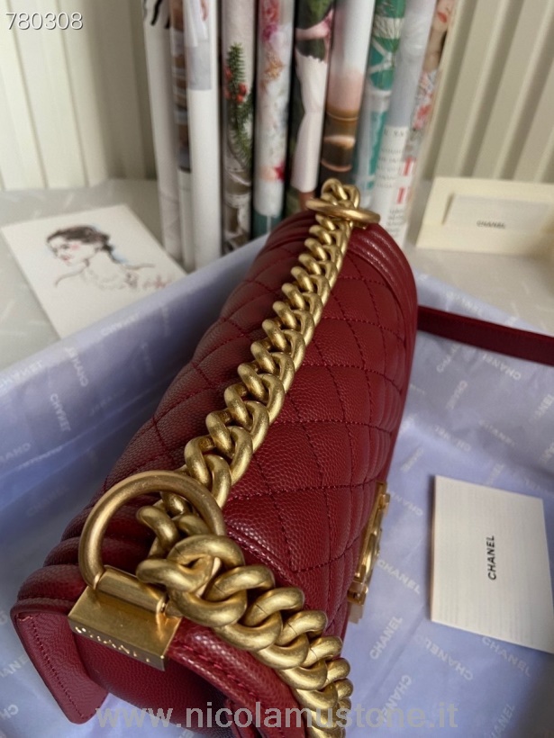 Chanel Boy Bag 20cm As67085 Gold Hardware Kaviar Leder Kollektion Herbst/winter 2021 Weinrot