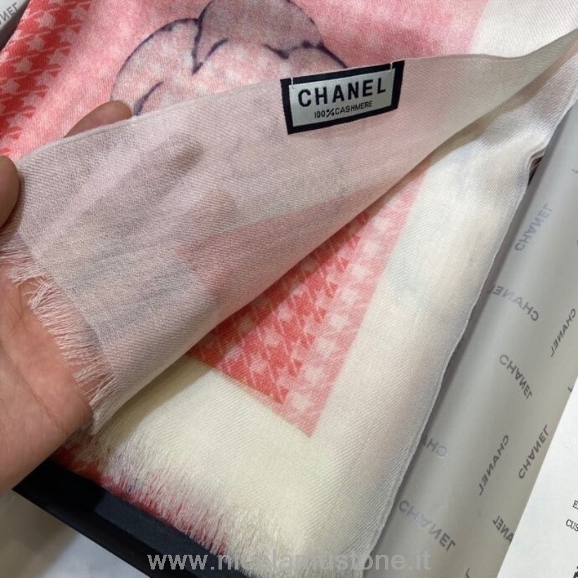 Original Qualität Chanel Camelia Flower Schal Schal 200cm Herbst/Winter 2020 Kollektion Pink/Weiß