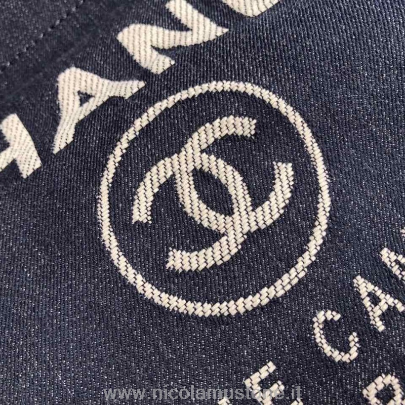 Original Qualität Chanel Deauville Tote 38cm Denim Canvas Tasche Herbst/winter Kollektion 2019 Denim Blau/weiß