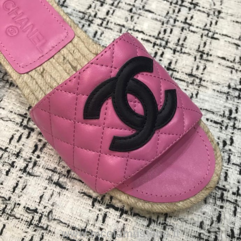 Chanel Cc Gesteppte Espadrille-sandalen In Originalqualität Kalbsleder Kollektion Frühjahr/sommer 2020 Rosa/schwarz