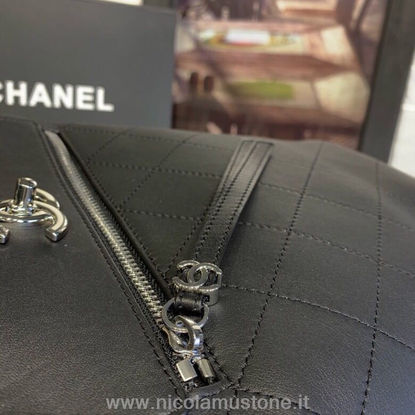 Original Qualität Chanel Beuteltasche 24cm Silber Hardware Kalbsleder Frühling/sommer Act 2 Kollektion 2019 Schwarz