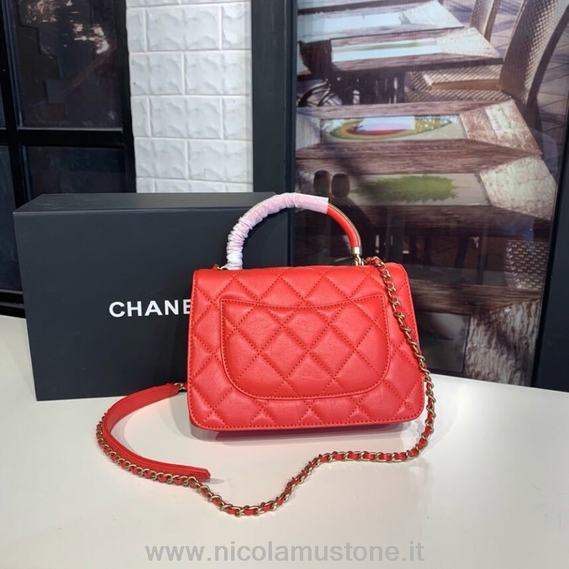 Original Qualität Chanel Gold Top Handle Bag 20cm Gold Hardware Lammleder Frühling/sommer Act 2 Kollektion 2019 Rot