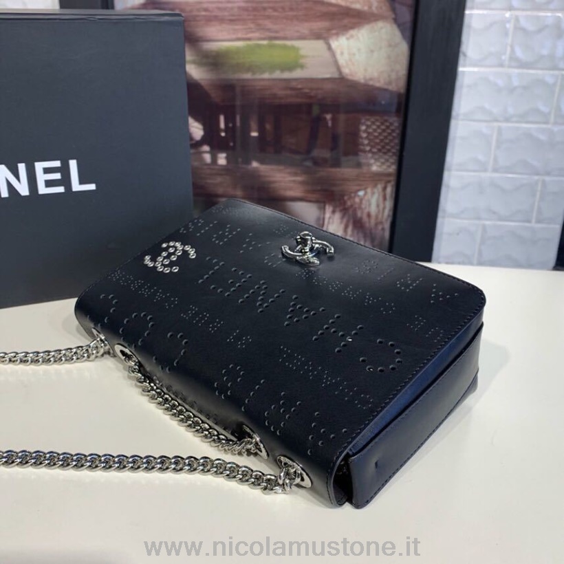 Original Qualität Chanel Logo ösen Tasche 22cm Lammleder Silber Hardware Frühjahr/sommer 2019 Akt 1 Kollektion Schwarz