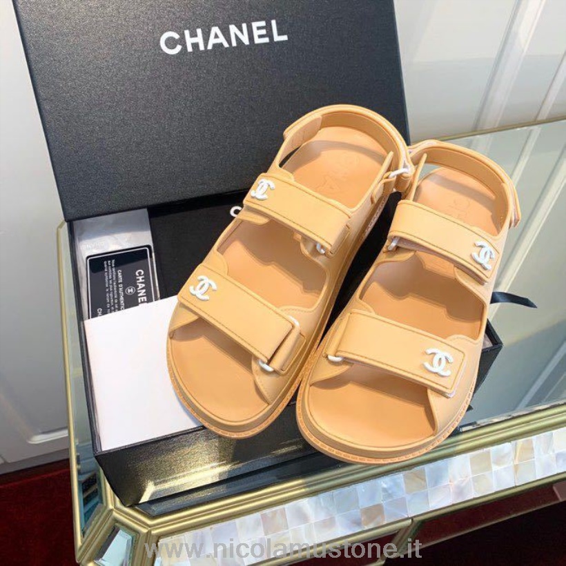 Original Qualität Chanel Pvc Dad Sandalen Mit Klettverschluss Frühjahr/sommer Kollektion 2020 Beige