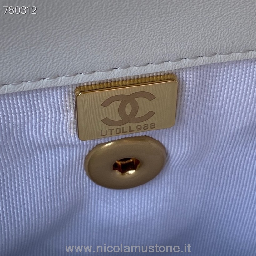 Chanel Überschlagtasche 22 Cm In Originalqualität As3011 Goldene Hardware Kalbsleder Herbst/Winter-Kollektion 2021 Weiß