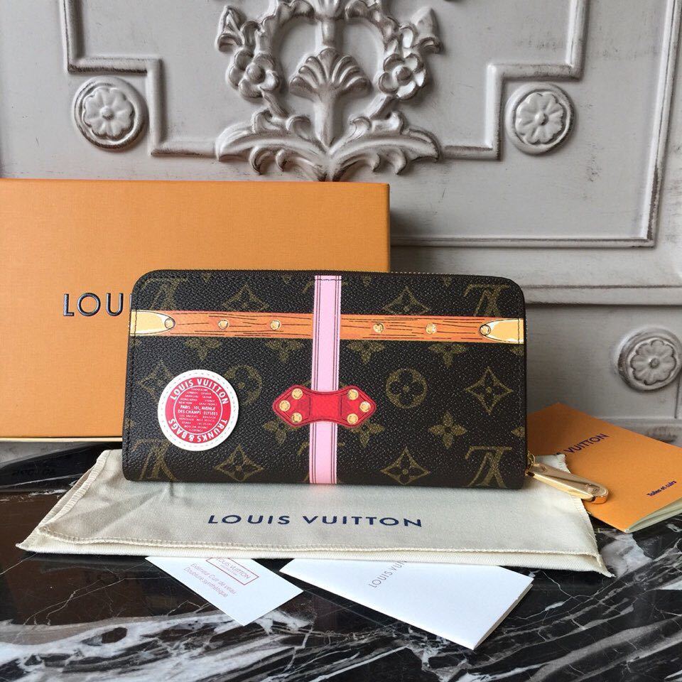 Original Qualität Louis Vuitton Zippy Portemonnaie Trompe Loeil Print Monogram Canvas Herbst/Winter 2018 Kollektion M62616 Pink
