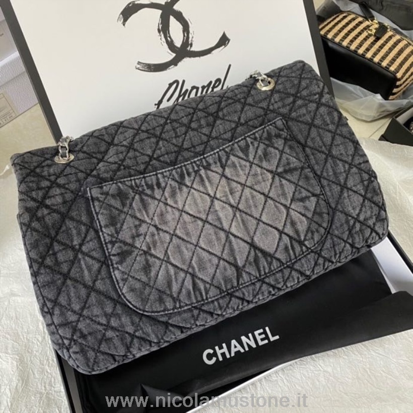 Originale Qualität Chanel Vintage Xxl Umschlagtasche 46cm Denim Canvas Gold Hardware Frühjahr/sommer Kollektion 2021 Schwarz