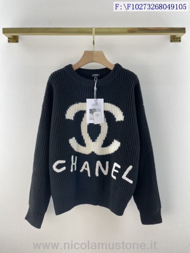 Original Qualität Chanel Cc Logo übergroßer Wollpullover Kollektion Herbst/winter 2021 Schwarz