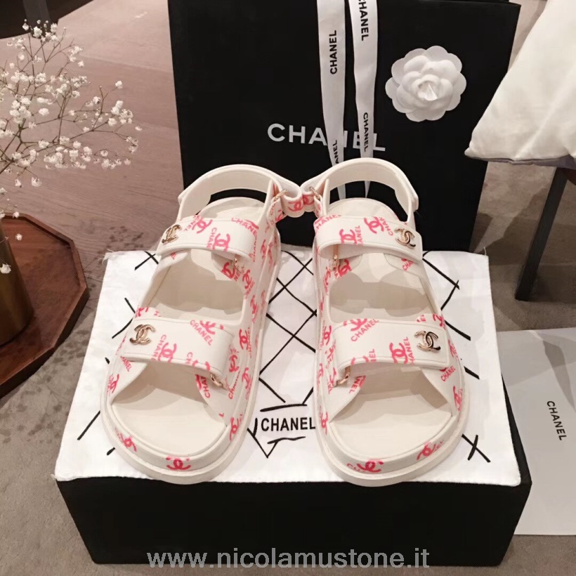 Chanel Pvc Sandalen Mit Klettverschluss Frühling/sommer 2020 Akt 1 Kollektion Weiß/pink In Originalqualität