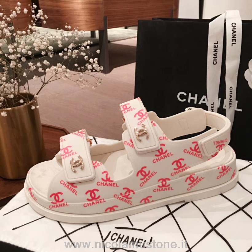 Chanel Pvc Sandalen Mit Klettverschluss Frühling/sommer 2020 Akt 1 Kollektion Weiß/pink In Originalqualität