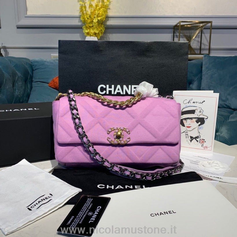 Original Qualität Chanel 19 Umhängetasche Mit Klappe 18 Cm Jersey/lammleder Gold Hardware Cruise 2019 Klassische Kollektion Lavendel