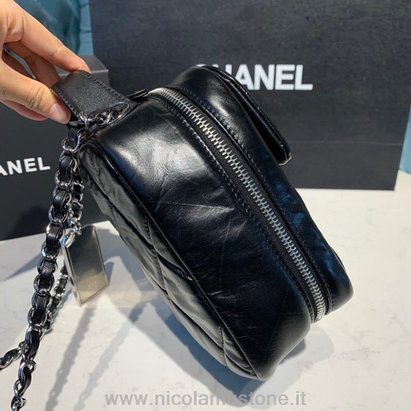 Original Qualität Chanel Kameratasche Tasche 18 Cm Lammleder Silber Hardware Cruise Saisonale Kollektion 2020 As1323 Schwarz