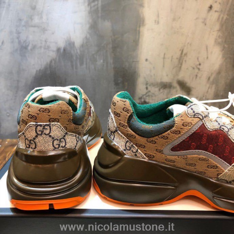 Original Qualität Gucci GG Rhyton Dad Sneakers 620185 Kalbsleder Frühjahr/Sommer 2020 Kollektion Braun