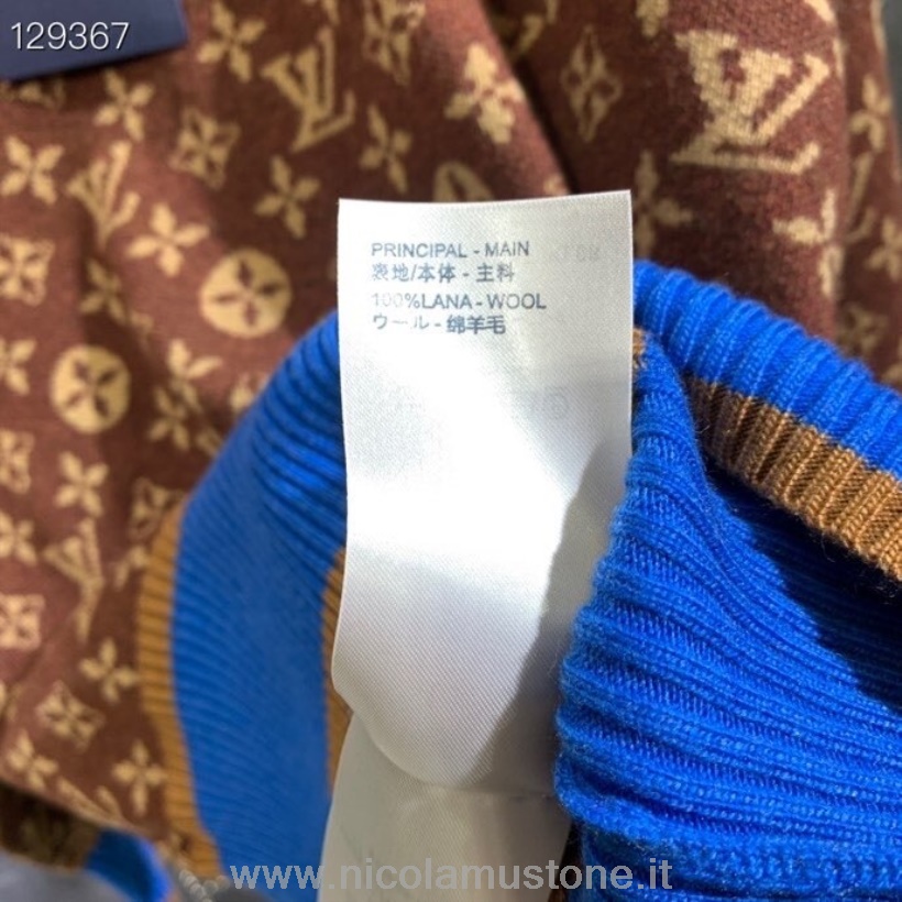 Original Qualität Louis Vuitton Monogramm Pullover Mit V-Ausschnitt Herbst/Winter 2020 Kollektion Braun/Blau