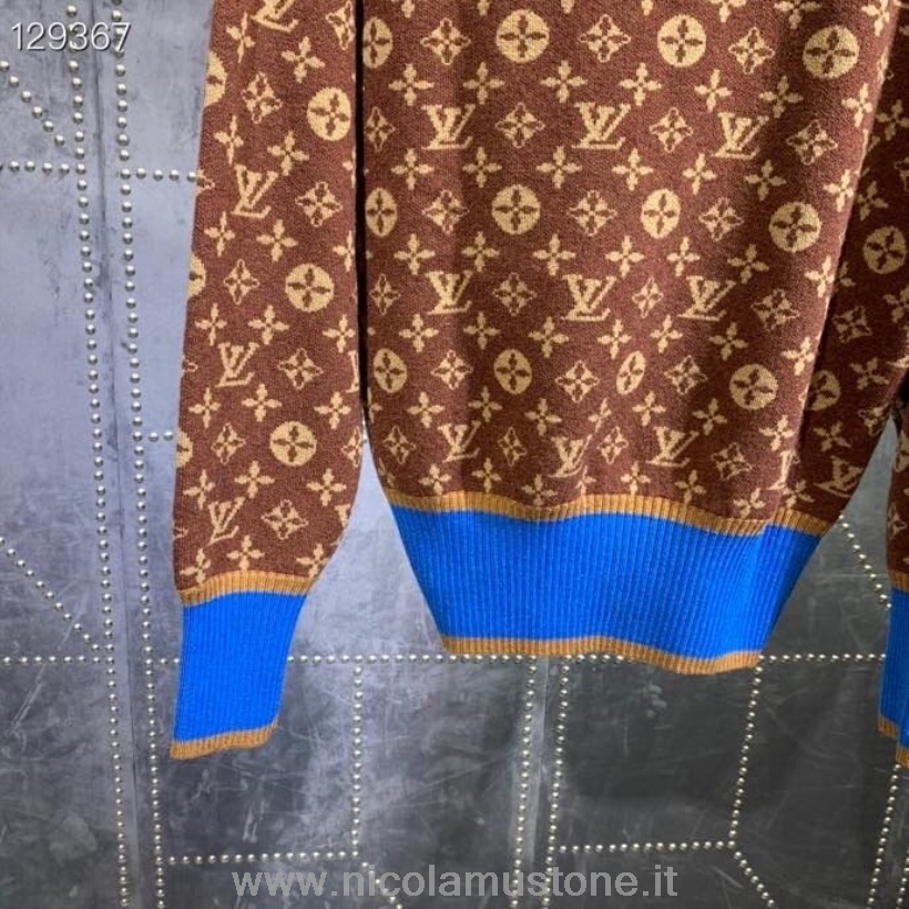 Original Qualität Louis Vuitton Monogramm Pullover Mit V-Ausschnitt Herbst/Winter 2020 Kollektion Braun/Blau