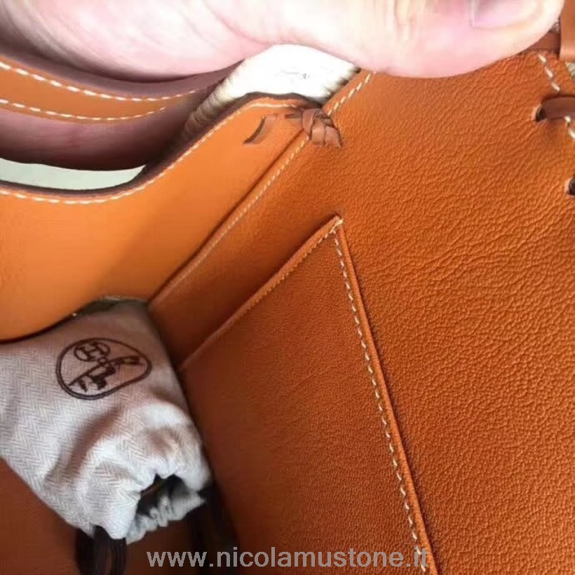 Hermes Mini Kelly Picknicktasche In Originalqualität 25 Cm Korbgeflecht Und Barenia-Kalbsleder Palladium-Hardware Handgenähtes Gold Ck93