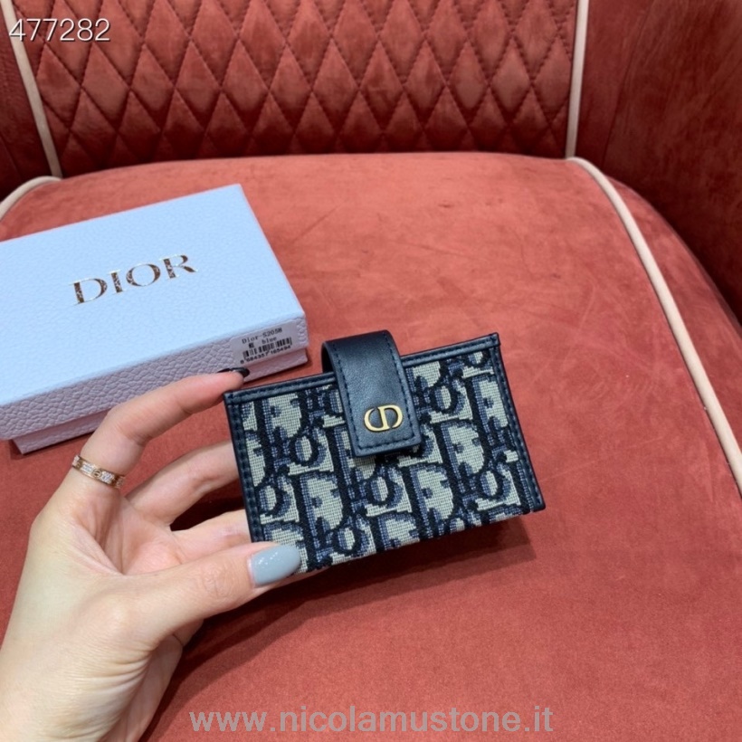 Original Qualität Christian Dior Kartenetui 12cm Schrägstickerei Canvas Frühjahr/Sommer 2021 Kollektion Marineblau