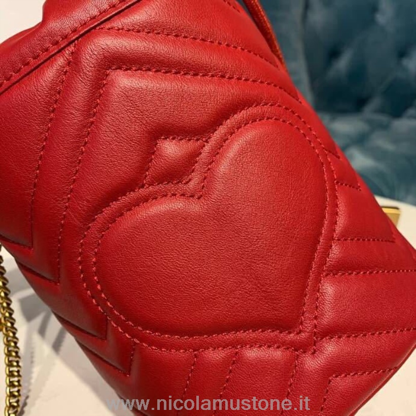 Original Qualität Gucci GG Marmont Matelasse Mini Bucket Bag 18cm 575163 Glattes Kalbsleder Pre-Fall/Winter 2019 Kollektion Rot