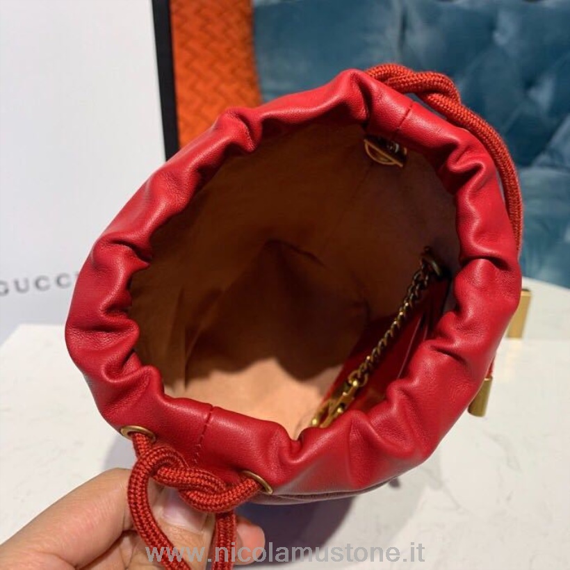 Original Qualität Gucci GG Marmont Matelasse Mini Bucket Bag 18cm 575163 Glattes Kalbsleder Pre-Fall/Winter 2019 Kollektion Rot
