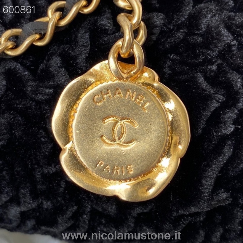 Original Qualität Chanel Schmuck Kartenhalter Mit Kette 12 Cm Lammleder Gold Hardware Kollektion Herbst/winter 2021 Schwarz