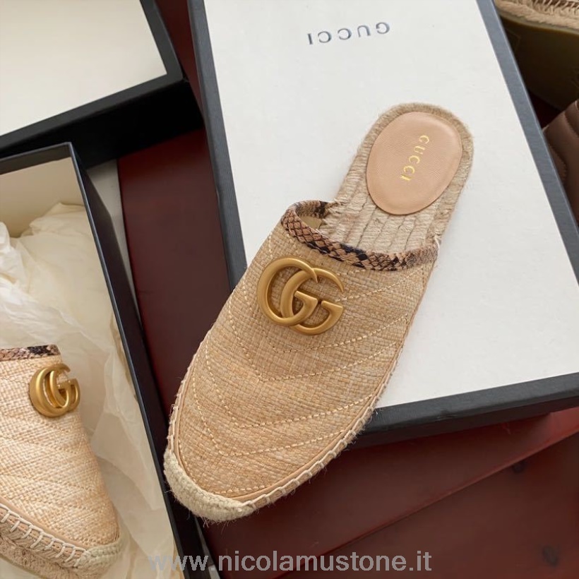 Ciabattine Espadrillas Gucci Marmont Qualità Originale Pelle Di Vitello Collezione Primavera/estate 2020 Beige