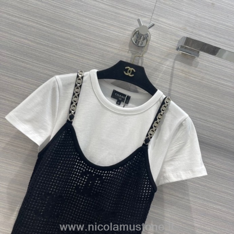 Qualità Originale Chanel Cc Logo Ricamato Catena Canotta E T-shirt Collezione Autunno/inverno 2021 Nero/bianco