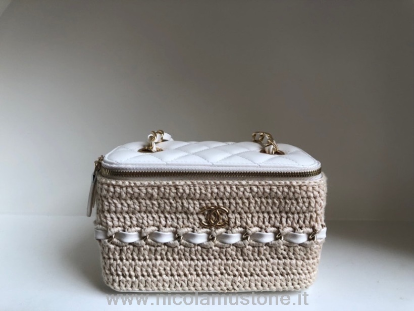 Qualità Originale Chanel Crochet Vanity Case 18 Cm Ap2471 Hardware Oro Pelle Di Agnello Collezione Primavera/estate 2022 Bianco