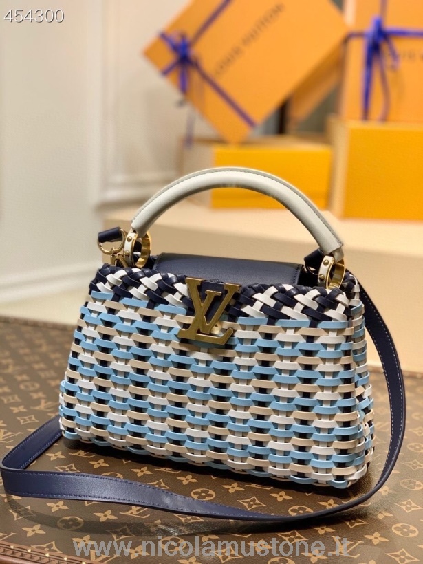 γνήσιας ποιότητας Louis Vuitton υφαντά καπουτσίνια τσάντα λαβής 27cm από δέρμα Taurillon συλλογή άνοιξη/καλοκαίρι 2021 M48865 πολύχρωμο μπλε