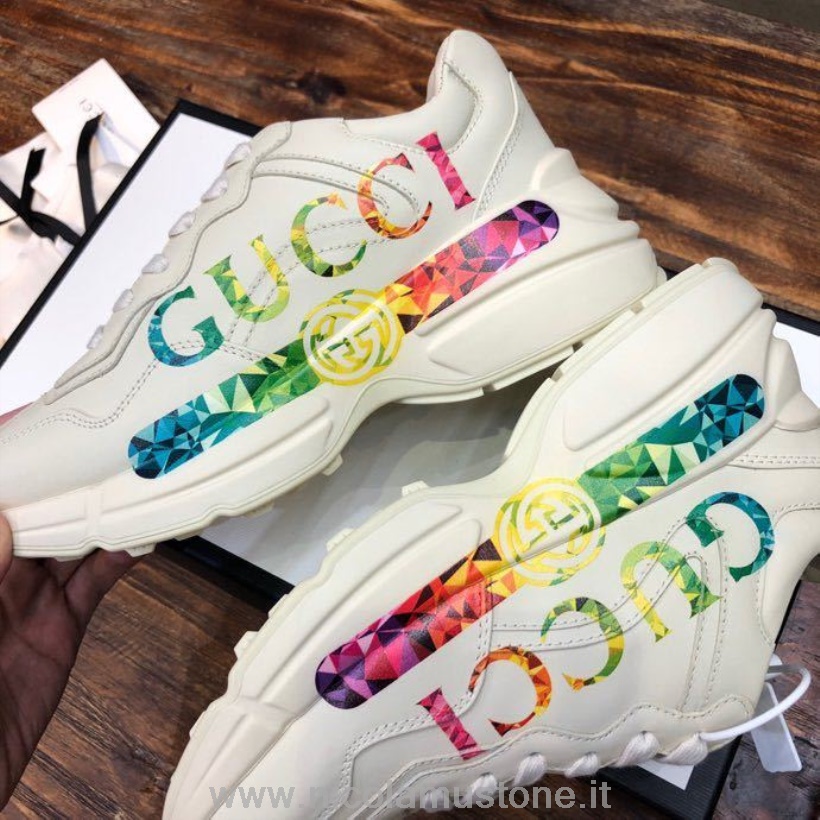 γνήσια ποιοτική Gucci λογότυπο Rhyton πάνινα παπούτσια 602046 δέρμα μοσχαριού συλλογή άνοιξη/καλοκαίρι 2020 λευκό/πολλαπλό