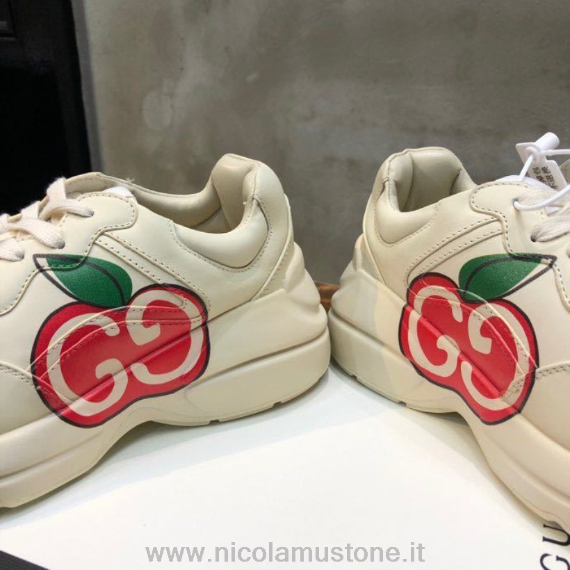 γνήσιας ποιότητας Gucci Apple Rhyton Sneakers Dad 619896 δέρμα μοσχαριού συλλογή άνοιξη/καλοκαίρι 2020 σε λευκό/κόκκινο