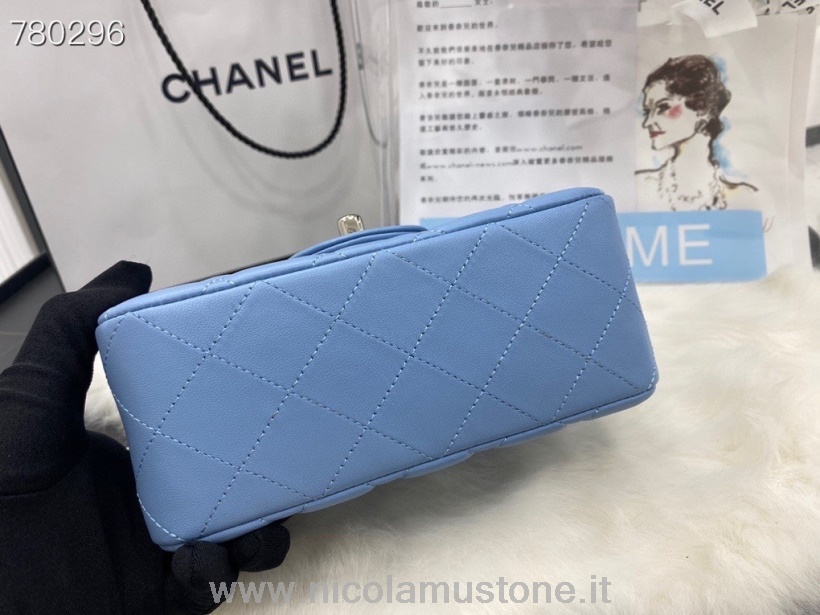 αρχικής ποιότητας Chanel Mini Flap τσάντα 22cm ως 1115 ασημί Hardware δέρμα αρνιού φθινόπωρο/χειμώνας 2021 συλλογή μπλε