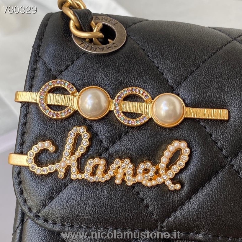 γνήσιας ποιότητας Chanel Cc διακοσμημένη τσάντα με πτερύγια 20cm ως 2978 χρυσό υλικό συλλογή φθινόπωρο/χειμώνας 2021 μαύρο