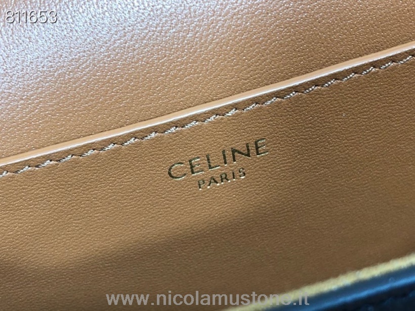 γνήσιας ποιότητας Celine Mini Tabou Clutch Bag σε λουράκι 18cm Triomphe δέρμα μοσχαριού συλλογή άνοιξη/καλοκαίρι 2022 μαύρο