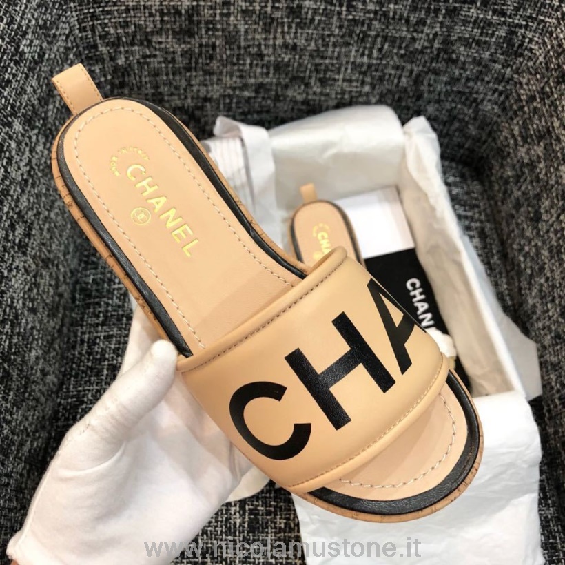 γνήσια ποιοτικά Chanel Mule σανδάλια δέρμα μοσχαριού άνοιξη/καλοκαίρι 2020 συλλογή πράξη 2 μπεζ