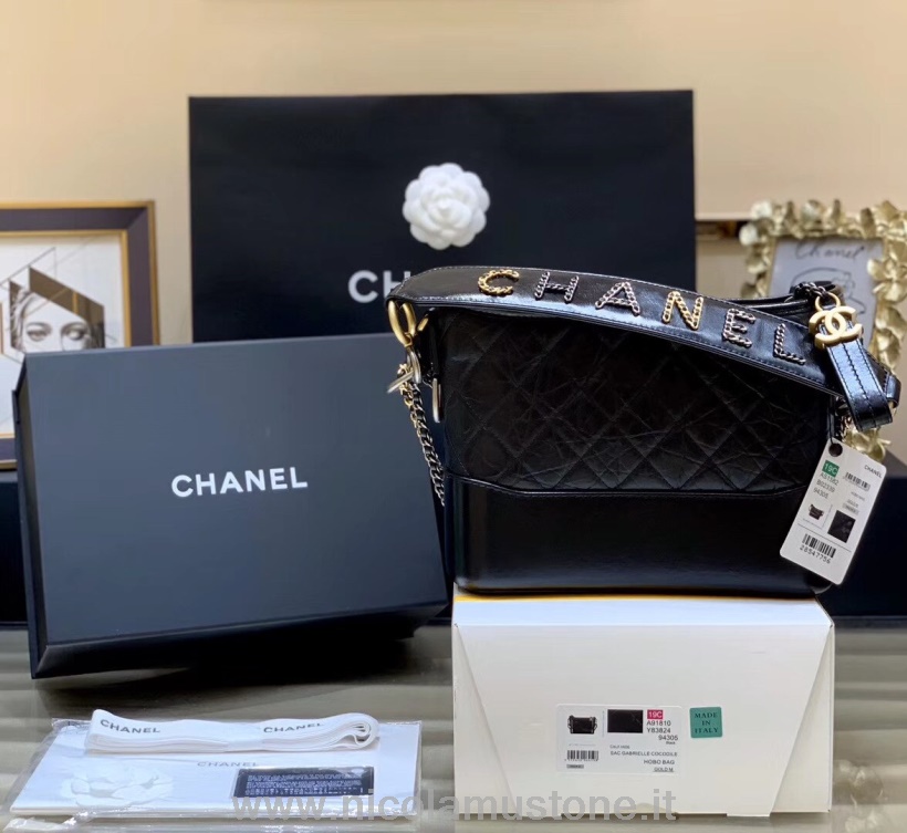 γνήσια ποιοτική αλυσίδα Chanel κεντημένη Gabrielle Hobo Bag 25cm παλαιωμένο δέρμα μοσχαριού ανοιξιάτικο/καλοκαίρι πράξη 2 συλλογή 2020 μαύρο