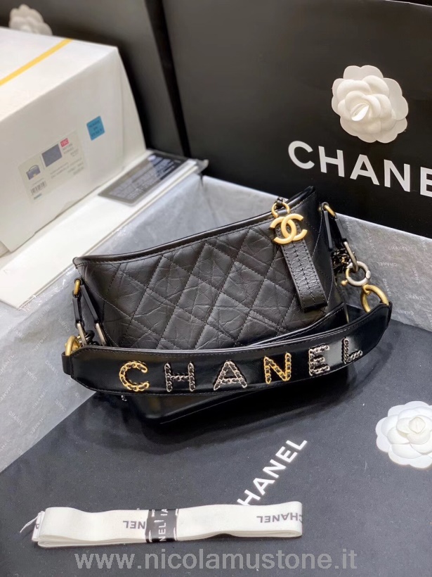 γνήσια ποιοτική αλυσίδα Chanel κεντημένη τσάντα Hobo Gabrielle 20cm As0865 δίχρωμη παλαιωμένη δερμάτινη από δέρμα μοσχαριού άνοιξη/καλοκαίρι πράξη 1 συλλογή 2020 μαύρο