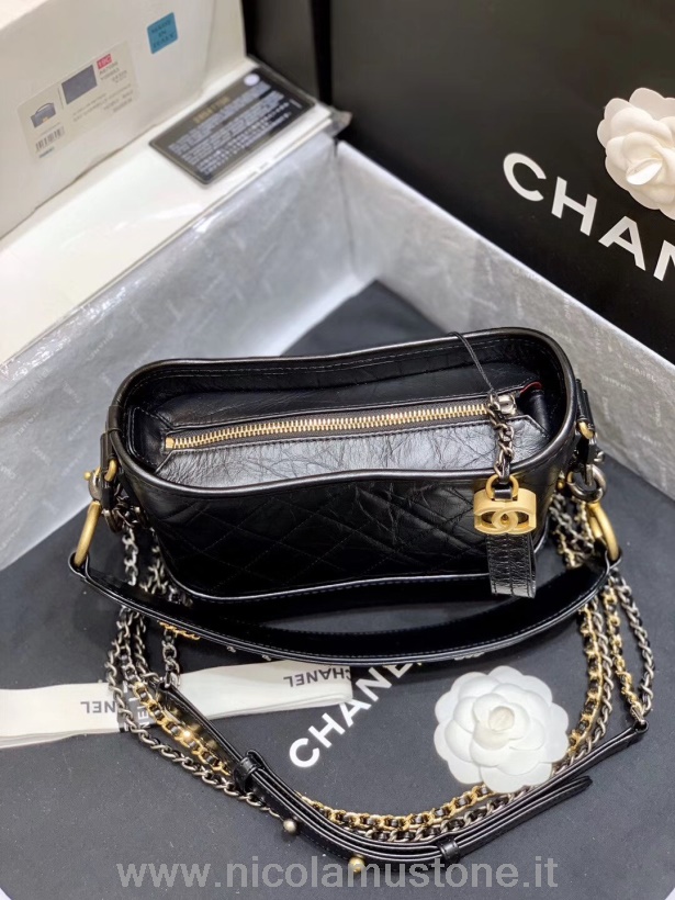 γνήσια ποιοτική αλυσίδα Chanel κεντημένη τσάντα Hobo Gabrielle 20cm As0865 δίχρωμη παλαιωμένη δερμάτινη από δέρμα μοσχαριού άνοιξη/καλοκαίρι πράξη 1 συλλογή 2020 μαύρο