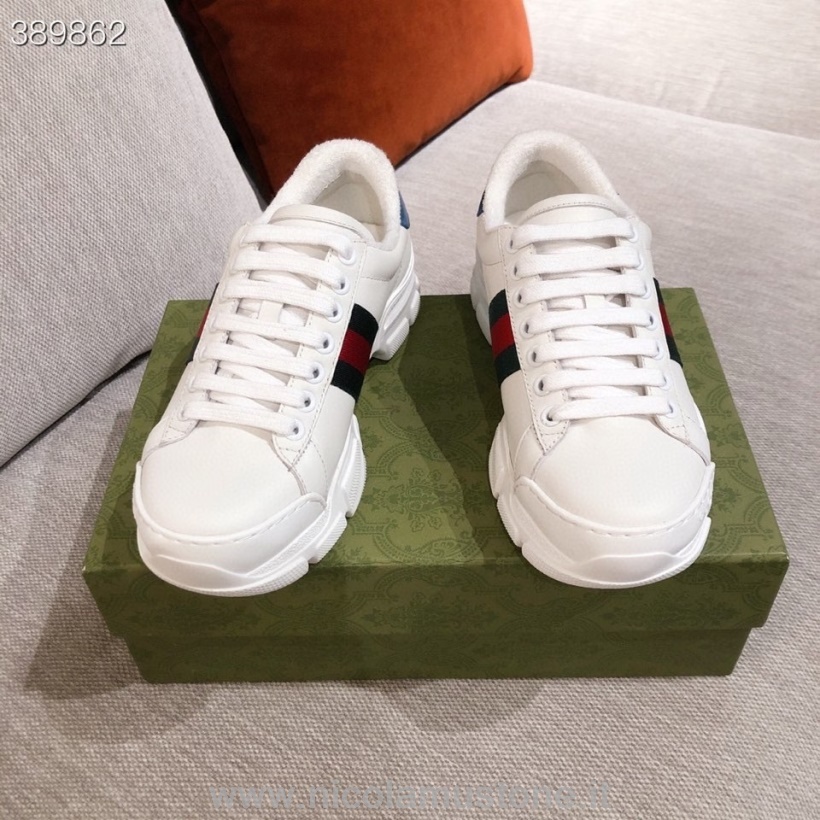 γνήσια ποιοτική λεπτομέρεια Web Gucci Sneakers από δέρμα μοσχαριού συλλογή φθινόπωρο/χειμώνας 2021 λευκό/μπλε