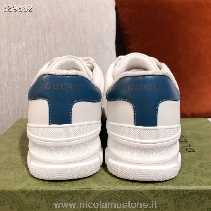 γνήσια ποιοτική λεπτομέρεια Web Gucci Sneakers από δέρμα μοσχαριού συλλογή φθινόπωρο/χειμώνας 2021 λευκό/μπλε