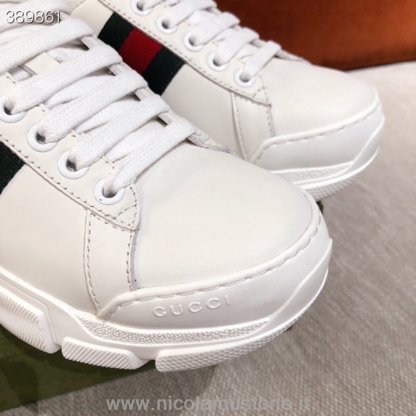γνήσιας ποιότητας Gucci Trek Web λεπτομέρεια πάνινα παπούτσια από δέρμα μοσχαριού συλλογή φθινόπωρο/χειμώνας 2021 λευκό/πράσινο