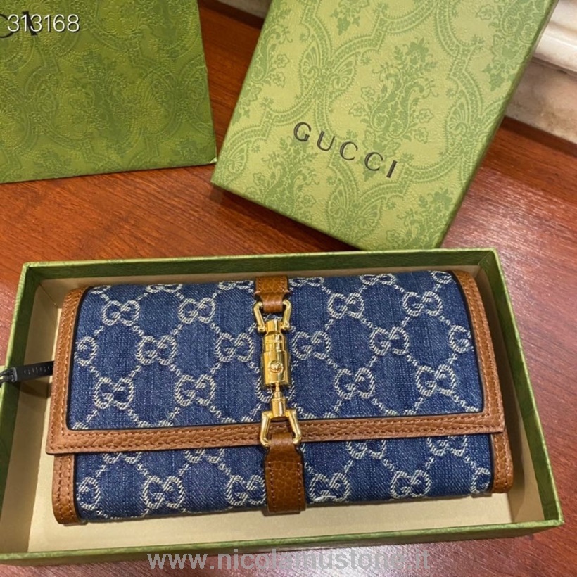 γνήσιας ποιότητας πορτοφόλι Gucci Jackie σε τσάντα αλυσίδας 20cm 652681 δέρμα μοσχαριού συλλογή φθινόπωρο/χειμώνας 2021 τζιν μπλε
