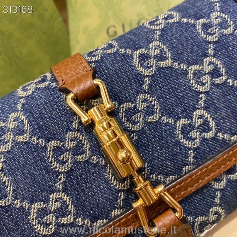 γνήσιας ποιότητας πορτοφόλι Gucci Jackie σε τσάντα αλυσίδας 20cm 652681 δέρμα μοσχαριού συλλογή φθινόπωρο/χειμώνας 2021 τζιν μπλε