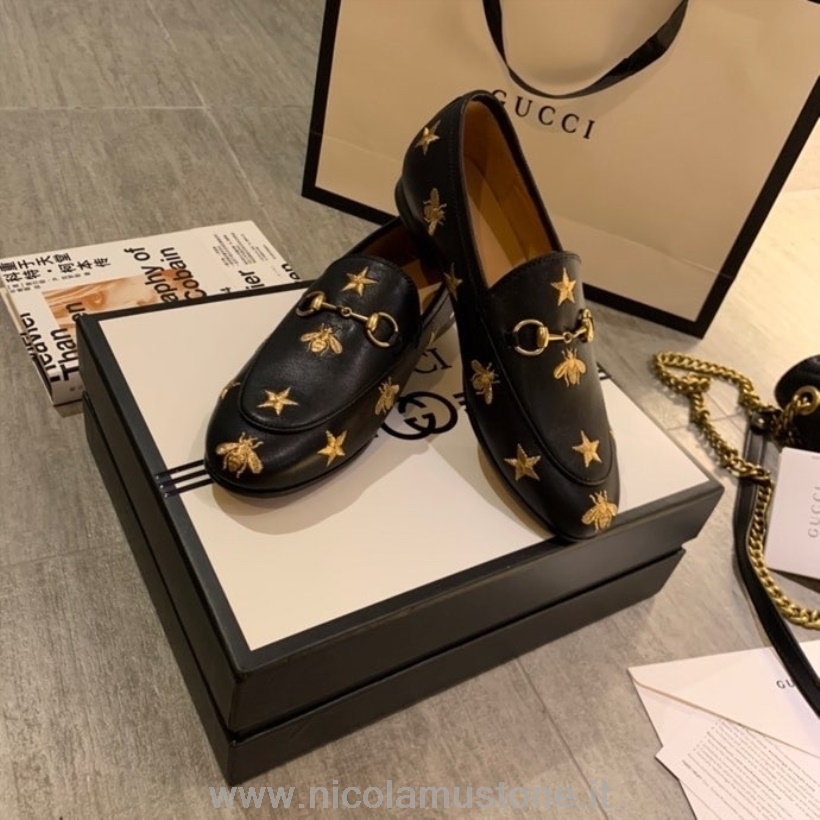 γνήσιας ποιότητας Gucci Bee Star Brixton Loafers δέρμα μοσχαριού συλλογή άνοιξη/καλοκαίρι 2020 μαύρο